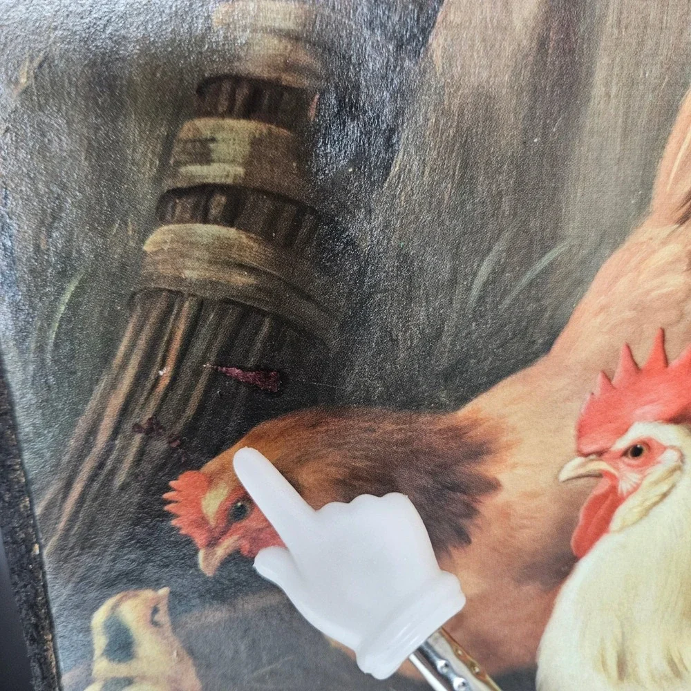 Vintage LBS Rooster Chicken Farmyard Wall Art Set of 2 Hanging Chain Plaque 12x9